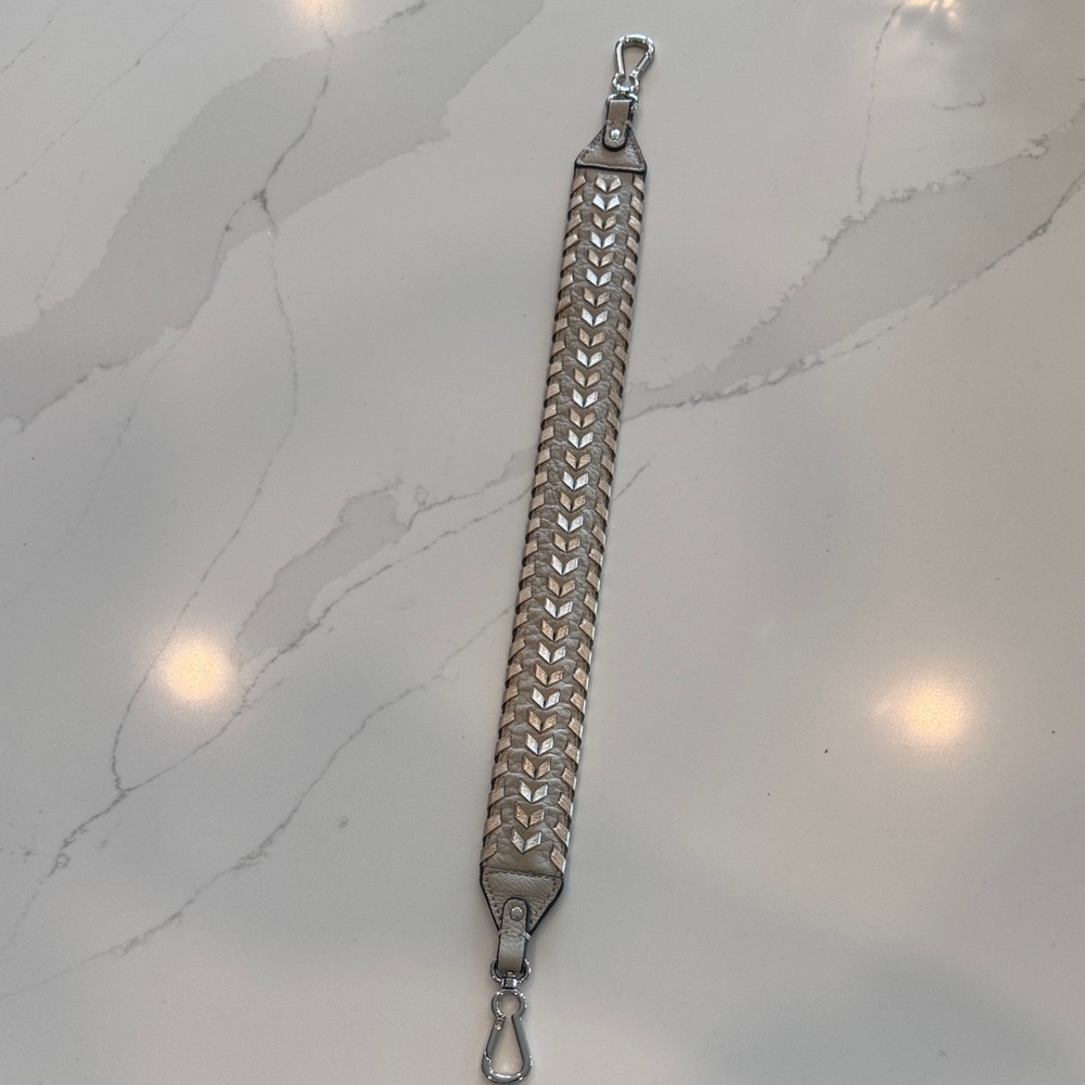 Silver & Gold & Taupe Leather Shoulder Strap